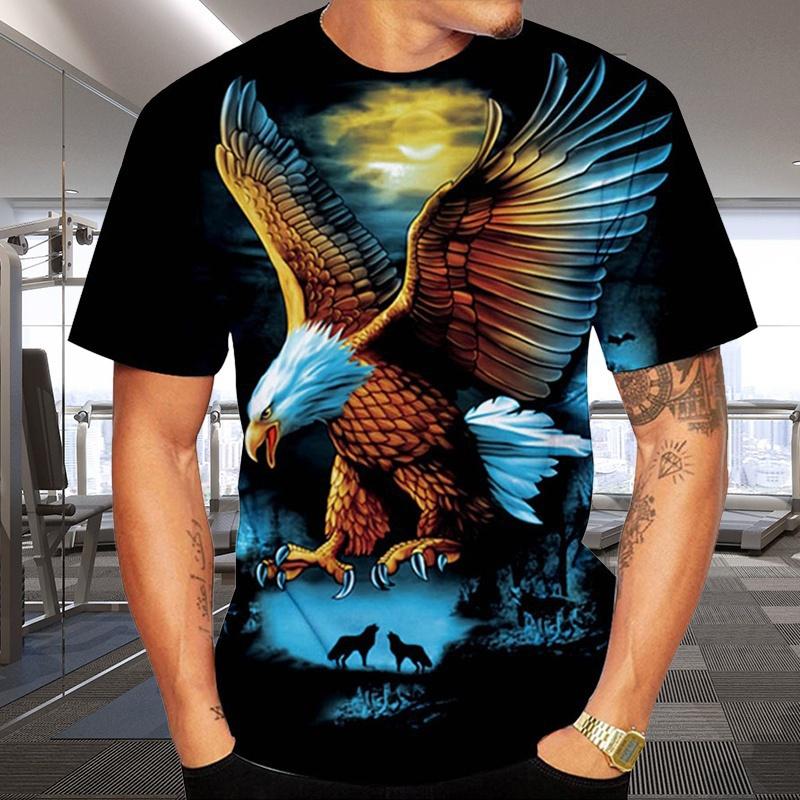 Fashion Wings Flying Eagle 3D Printed Pattern Tees Men's Trend Short Sleeve Casual T-shirt Top