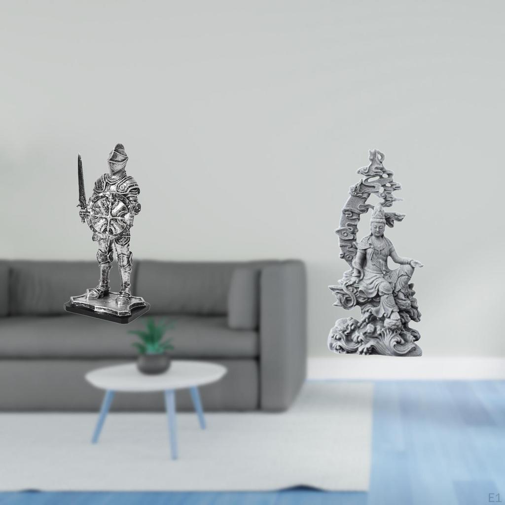 Vintage Knight And Guan Yin Statue Sculpture Creative Tabletop Ornament Figurine for Entryway Office