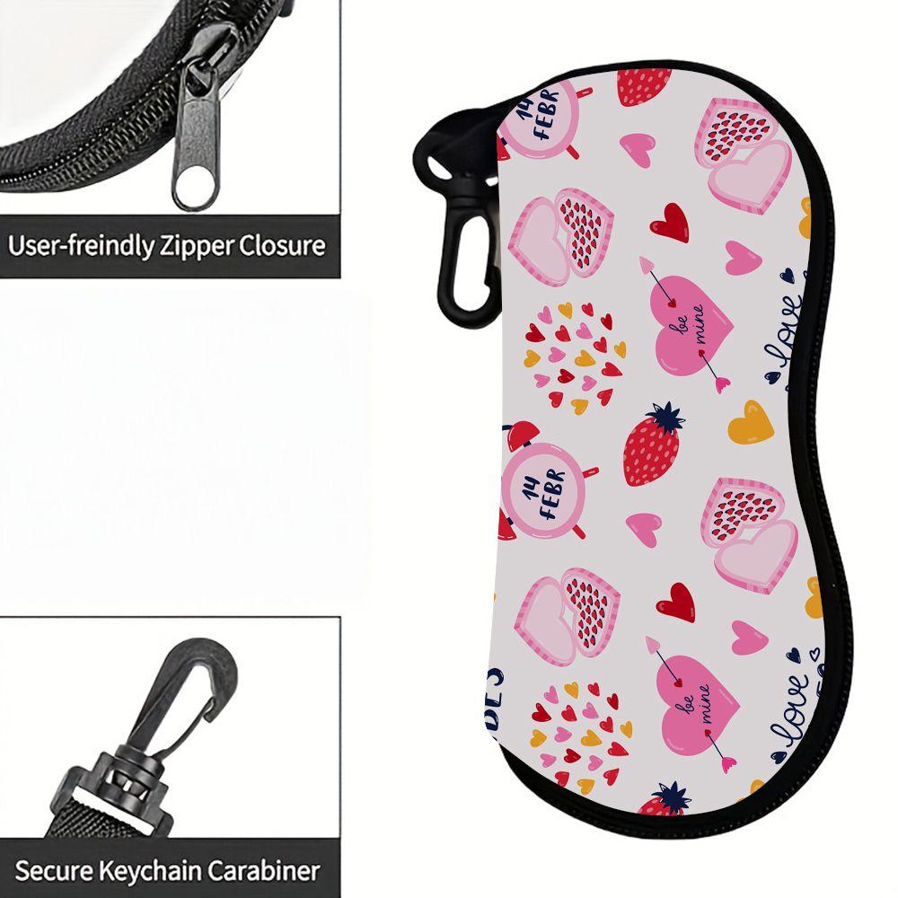 Cute Hearts and Valentines Print Sunglasses Case, Soft Fabric Spectacle Storage Pouch, Portable Anti Scratch Eyewear Bag for Daily Travel