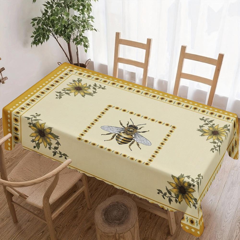 Bijen Zonnebloemen Patroon Rechthoekige Tafelkleed voor Tafeldecoratie Vakantiefeest Waterdicht Herbruikbaar Tafelkleed voor Tafel Bruiloft 140x180cm