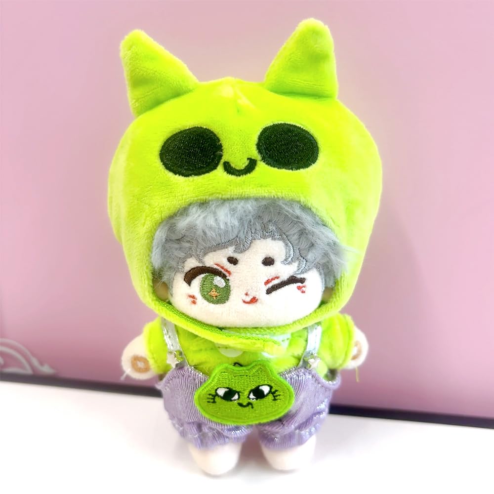 Kigurumi Cap, Shirt, and Overalls Set [Alien] for 10cm Plush Toy, Kigurumi Accessories, Otaku Activities, Doll Mascot, Kpopdoll Costume [Used]