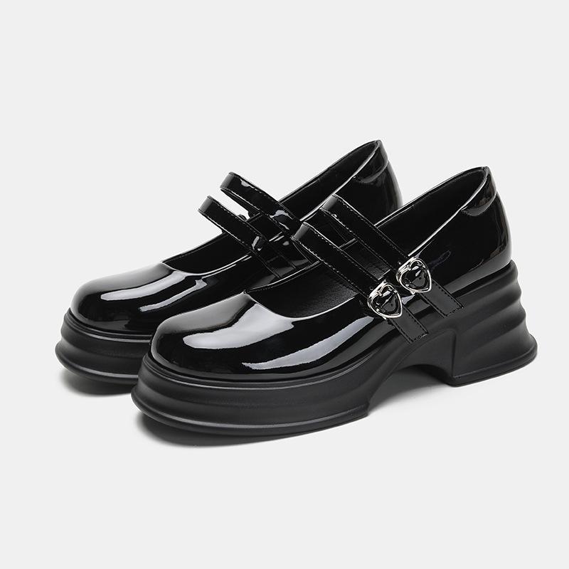 

Туфли на высоком толстом каблуке, маленькие кожаные туфли, весенние новые туфли Мэри Джейн на толстой подошве-маффин, универсальные, с темпераментом, женские летние 40