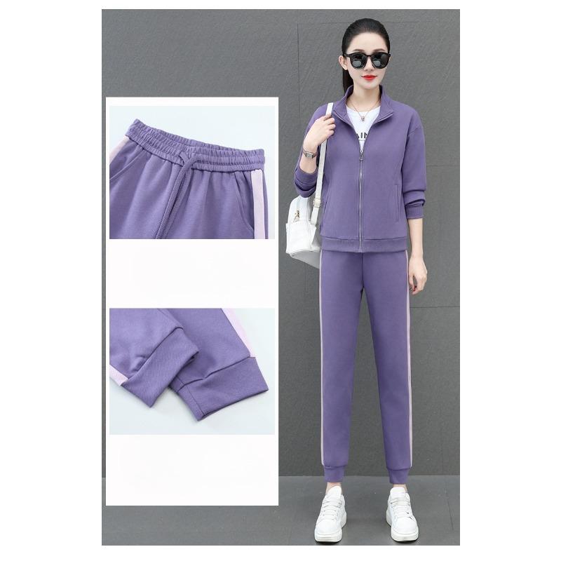 Versatile Casual Stand Collar Open Cardigan Two Piece Sports Suits for Women Fashion Spring Autumn Outfits