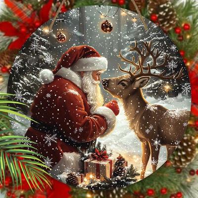 Weihnachtsschild aus Holz mit klassischem Weihnachtsmann- und Elchmuster - Warmes Winter-Navidad-Schild zur Dekoration für Haustür oder Wand - Ideales Weihnachtsgeschenk