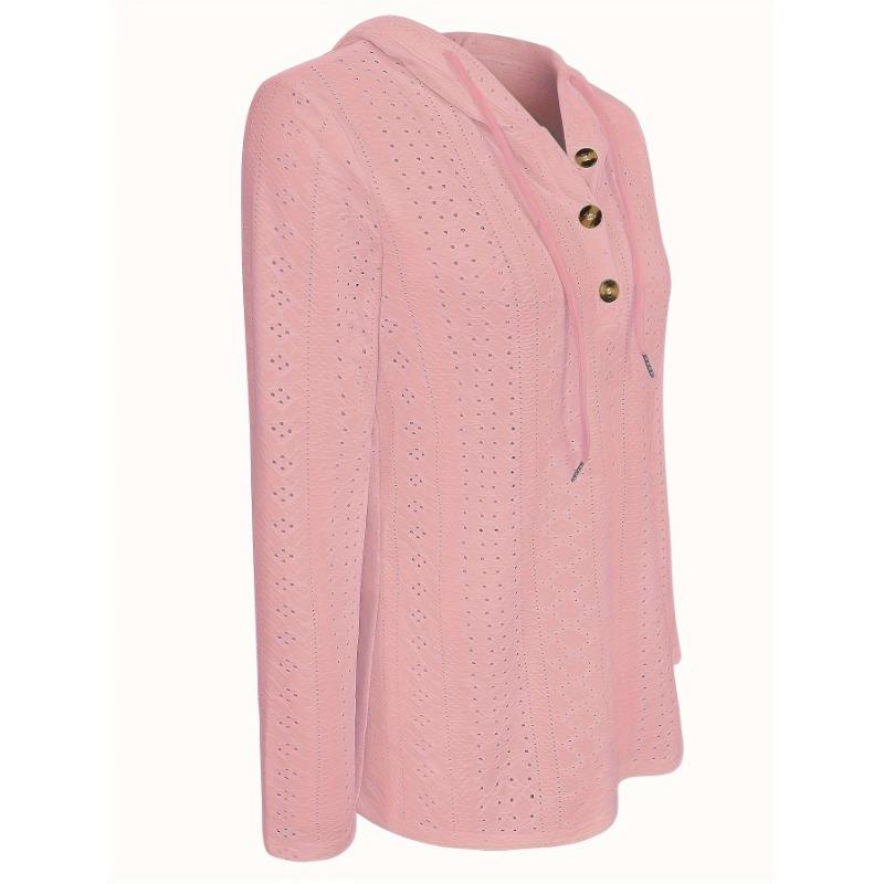 Felpa con cappuccio a occhielli e bottoni a tinta unita, felpa casual a maniche lunghe con coulisse, abbigliamento da donna