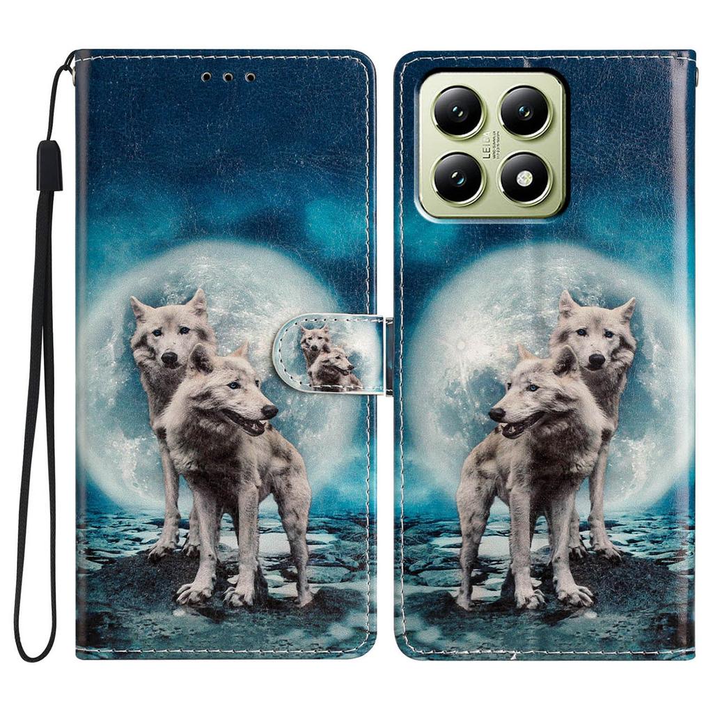 For Xiaomi 14T Wallet Case PU Leather Pattern Printing Stand Phone Cover with Strap