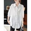 Women's Pink Chinese Knot Button Half-Sleeve Loose Shirt Casual Blouse