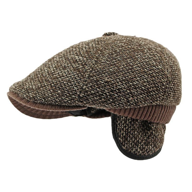 Wollmütze für Herren im mittleren und älteren Alter, Herbst- und Wintermütze, dicke warme Baskenmütze aus Samt, Ohrenschutz, Schirmmütze