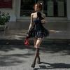European and American style 2026 autumn and winter new women's clothing solid color slim-fitting high-waisted fashion one-word neck tube top dress wom
