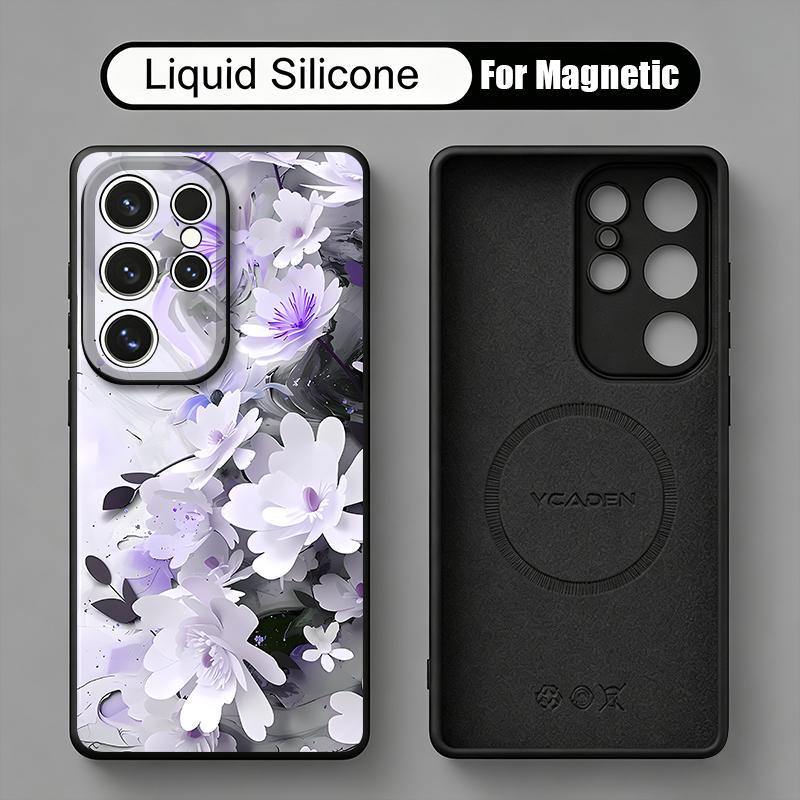 INS Watercolor Floral Case For Samsung Galaxy S26 S25 Ultra S24 Plus S23 S22 Ultra Magnetic For Magsafe Liquid Silicone Cover