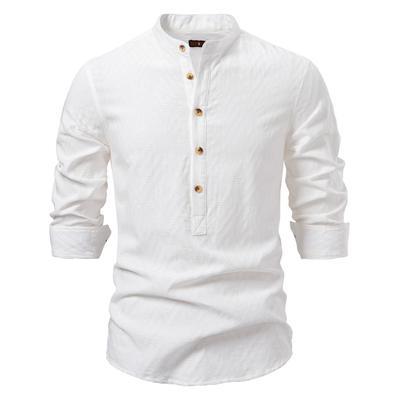Spring And Summer New Stand Up Collar Shirt Men'S Solid Color Casual Top Men'S Long Sleeved Shirt