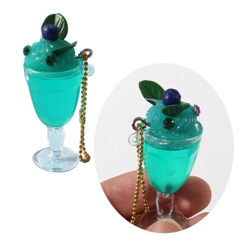 Fruit Juice Drink Cup Pendant Keyring Bead Chain Keyholder Beverage Cup Pendant