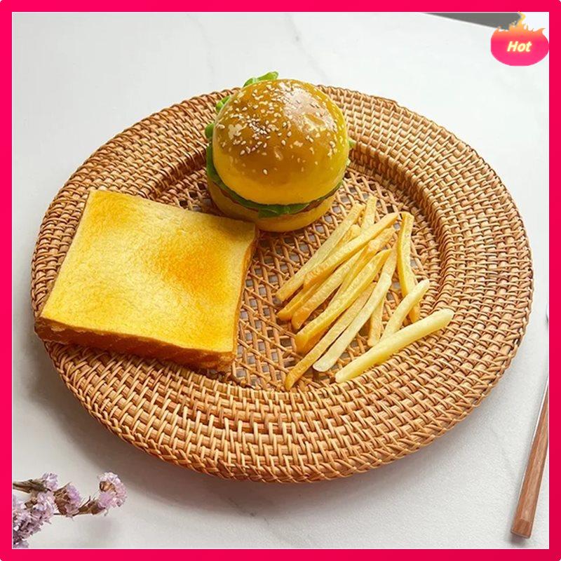 13 Inch Handmade Rattan Plate Decorative Round Placemat Bread Snack Serving Tray Table Decor Natural