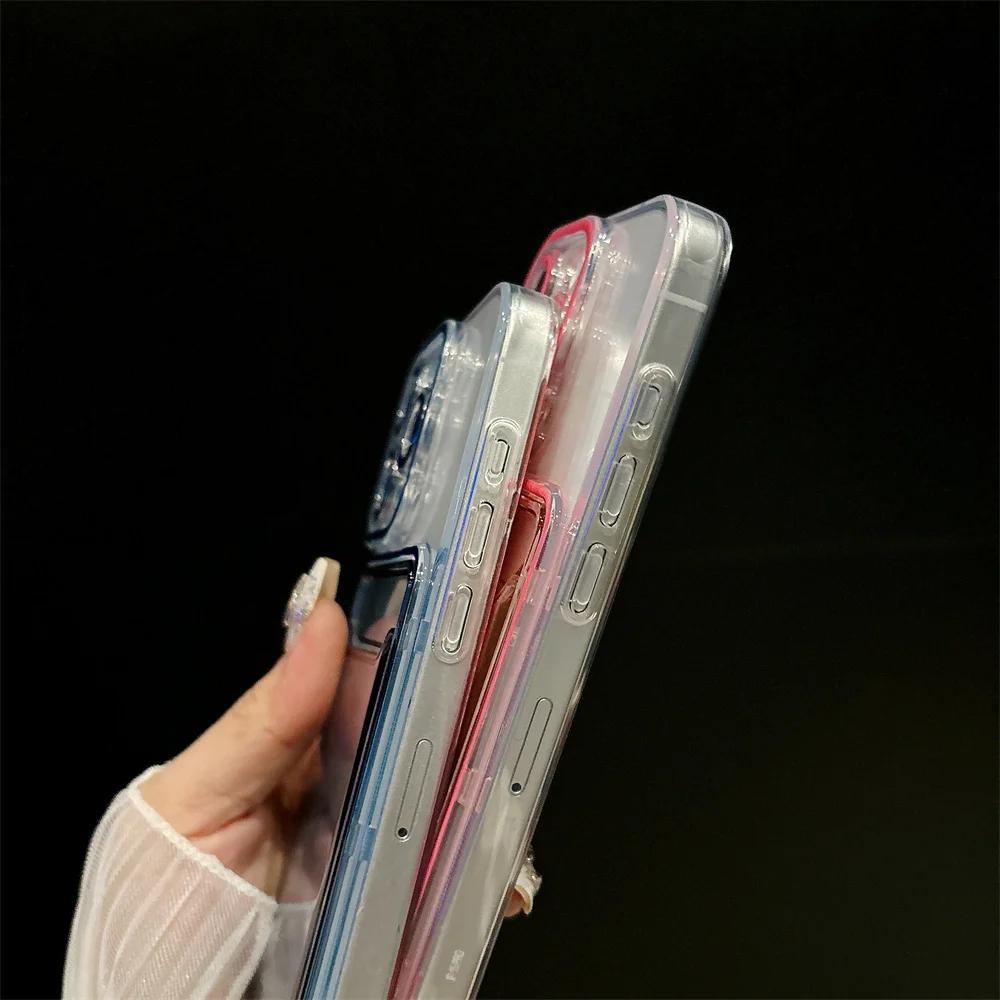 Card Holder Transparent Case for iPhone 15 14 13 16 17 Pro Max Air Plus 11 12 Double Color Wallet Soft Shockproof Cover