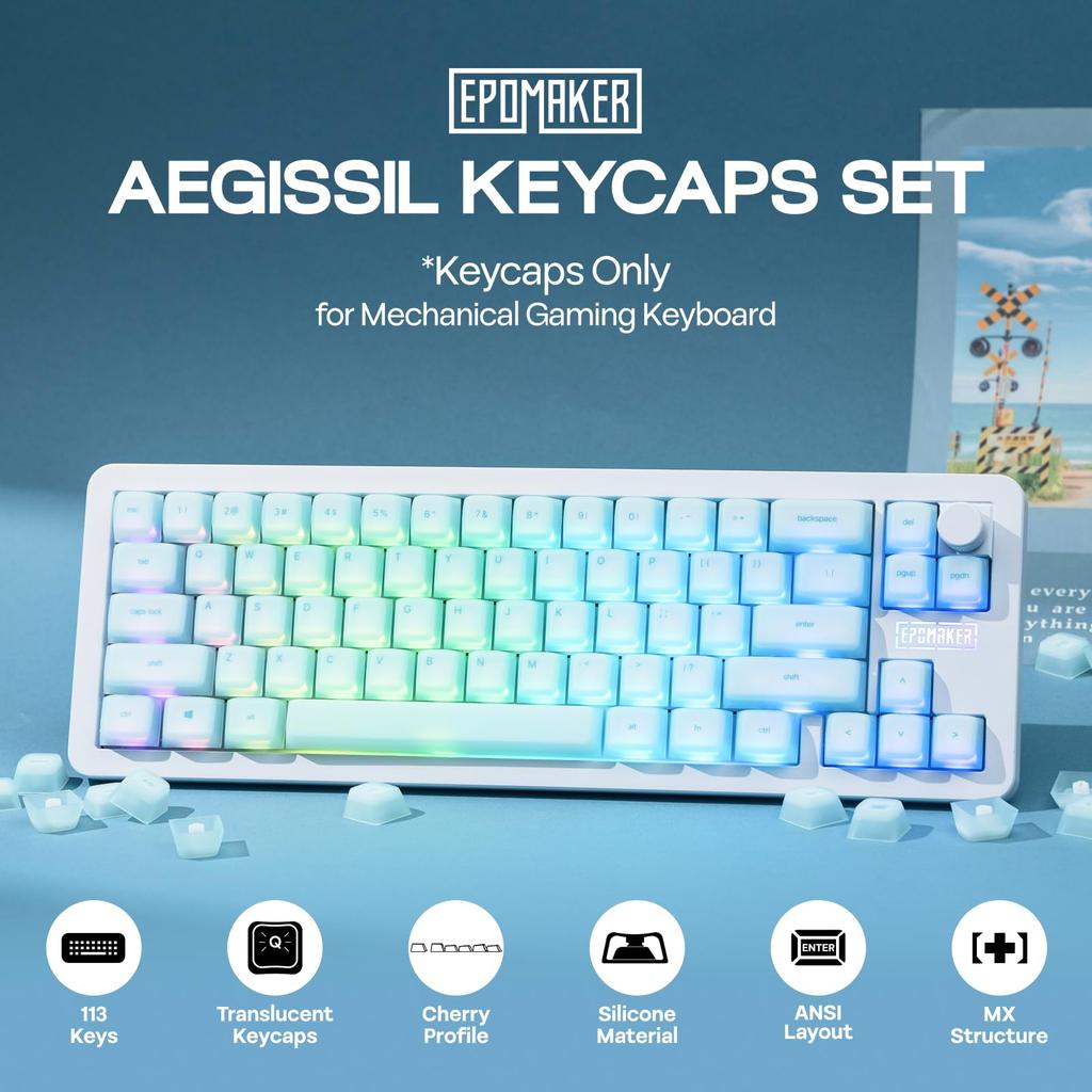 EPOMAKER AegisSil Keycap Silicone Cherry 113 Size Set, Material, Profile, Keys, 65%/75%/96%/Full