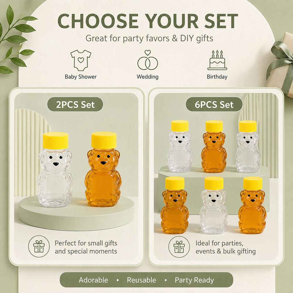 Plastic Transparent Disposable Cartoon Bear Juice Bottle, Small Capacity Dispensing Bottle, 60ml Honey Bottle