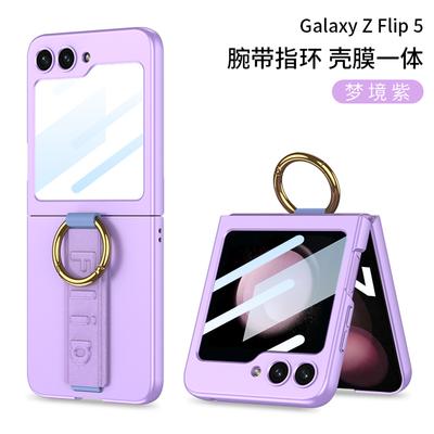 Capa de celular luxuosa com anel de metal e pulseira para Samsung Galaxy Z Flip 5 5G, capa de proteção de tela de câmera à prova de choque, coque funda