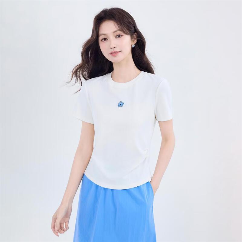 INMAN Damen Raffung Taille Schlankmachendes Kurzarm-T-Shirt
