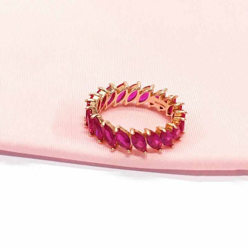 

Russia 585 Purple Gold Light Luxury Rose Ruby Petal Flower Ring Rose Gold Plated Horse Eye Ring Women opening adjustable