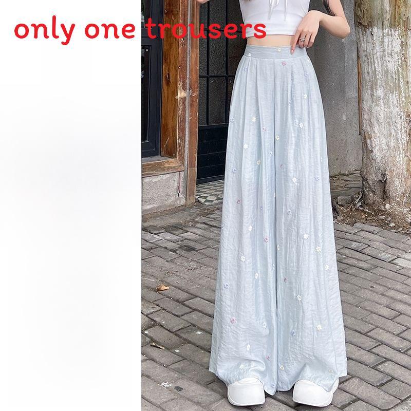 Womens Linen Wide Leg Pants With Embroidery For Summer Casual Wear
