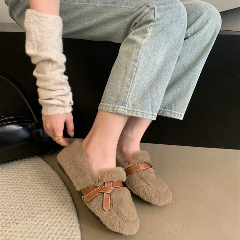 Soft-soled plush round-headed fluffy shoes for women's autumn and winter new models, wear gentle Internet celebrities, pedal Doudou shoes, keep warm