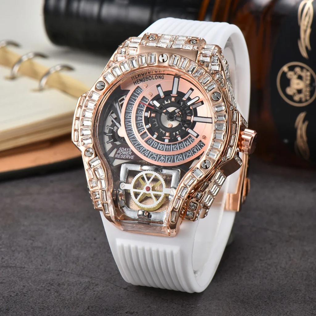 Luxury Full Diamond Business Quartz Watch Men Case Top Mens Watches Rubber Strap Color AAA Creative Decorative Clocks Relogio