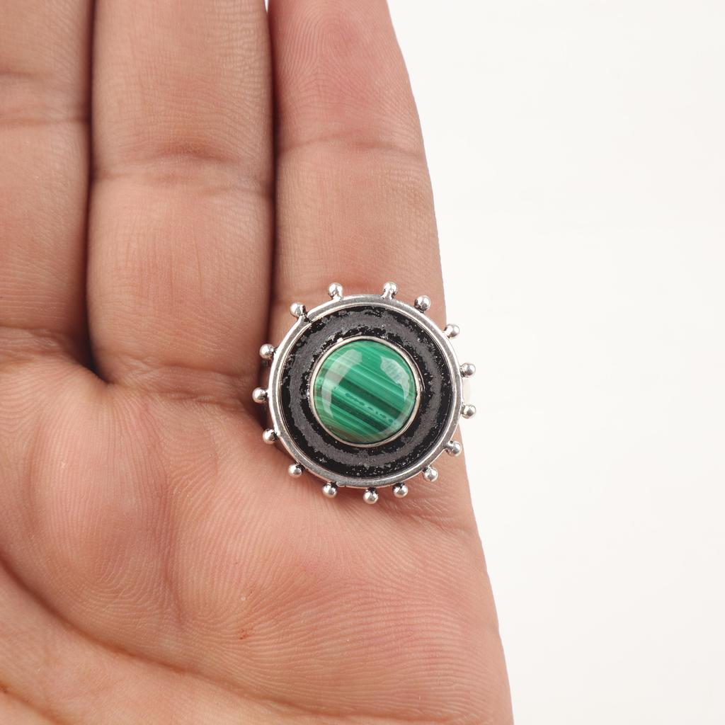 Malachite Gemstone Ring Jewelry, 925 Solid Sterling Silver Ring Jewelry, Handmade Artisan Ring Jewelry For Wedding Gift