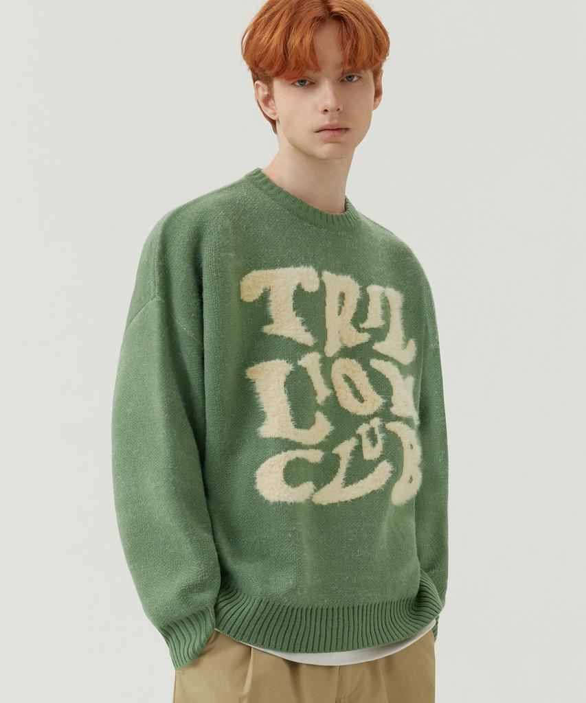TRILLION Hairy Graphic Logo Oversized Jacquard Knit (Green)