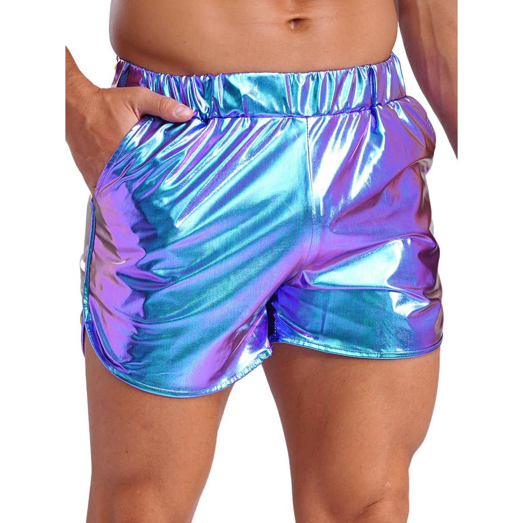 Pánské metalické horké kalhotky Slim Fit šortky na zadek Boční kapsy na jógu Klubové akce