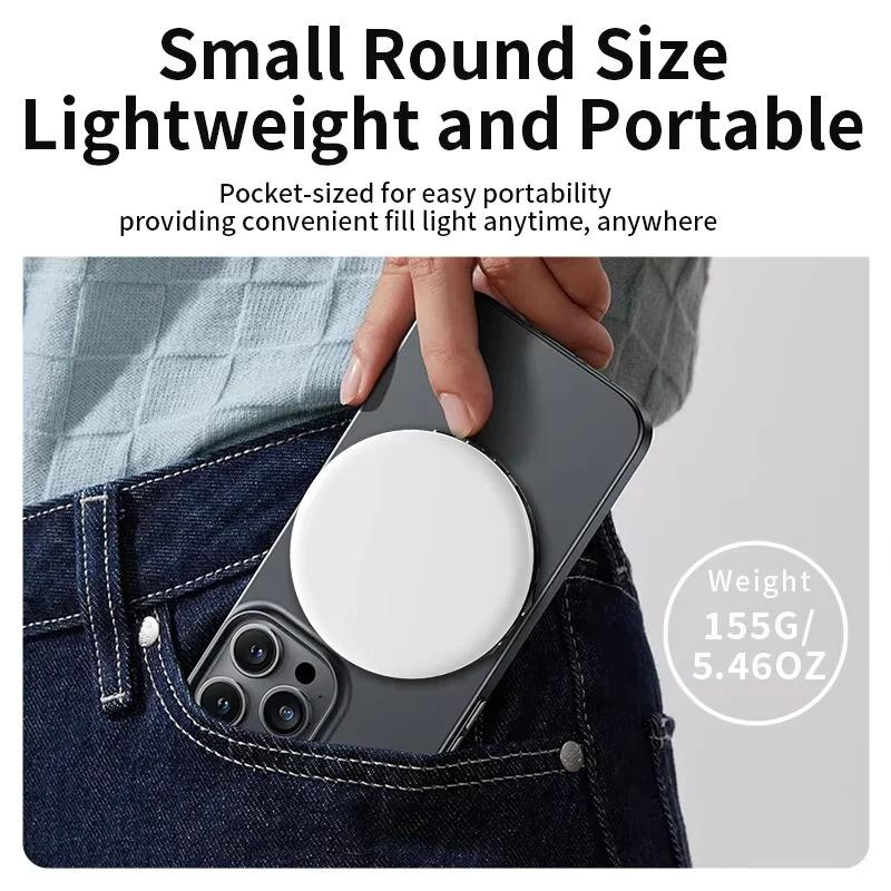 Foldable Mini Magsafe Selfie Light With Mirror For Cell Phone Pocket Magnetic Ring Light Photography Iphone 16/15 Samsung Led