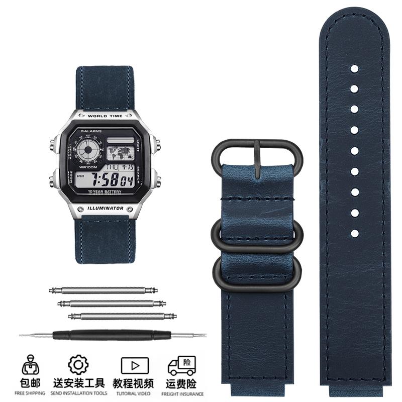 Vintage Rindsleder Armband für Casio Kleines Quadrat Armband AE-1200 AE1200AE-1300/F-108/W-216H A159 A158 A168 F91 Uhrenarmband 18mm