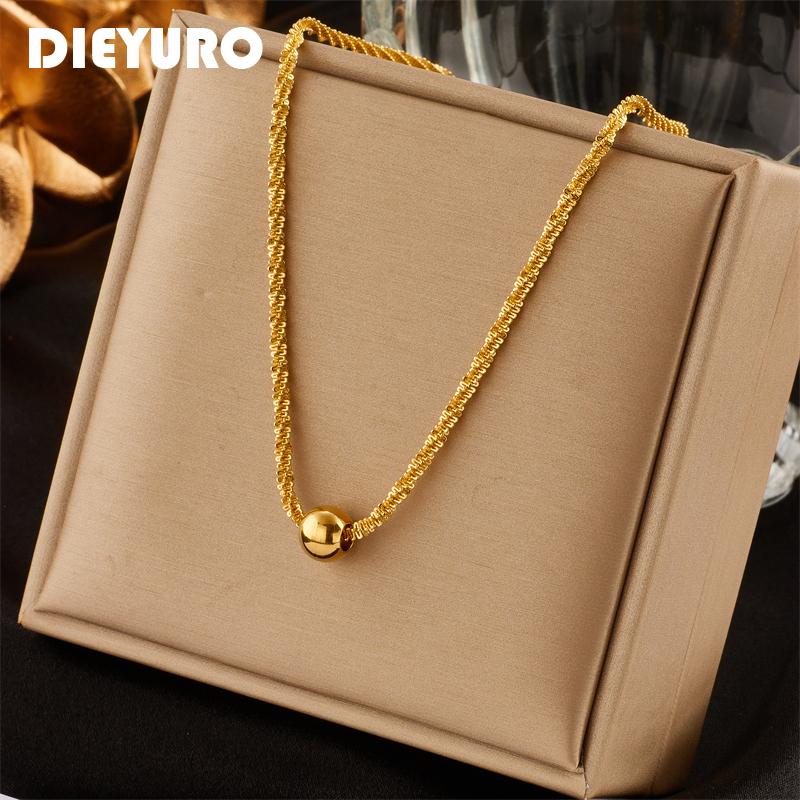 DIEYURO 316L Stainless Steel Bead Pendant Necklace For Women Fashion Gold Ladies Clavicle Chain Girls Charm Jewelry Gifts