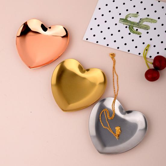 Jewelry Tray Polished Mirror Surface Stainless Steel Heart Shape Ring Necklace Earrings Display Dish Household Supplies