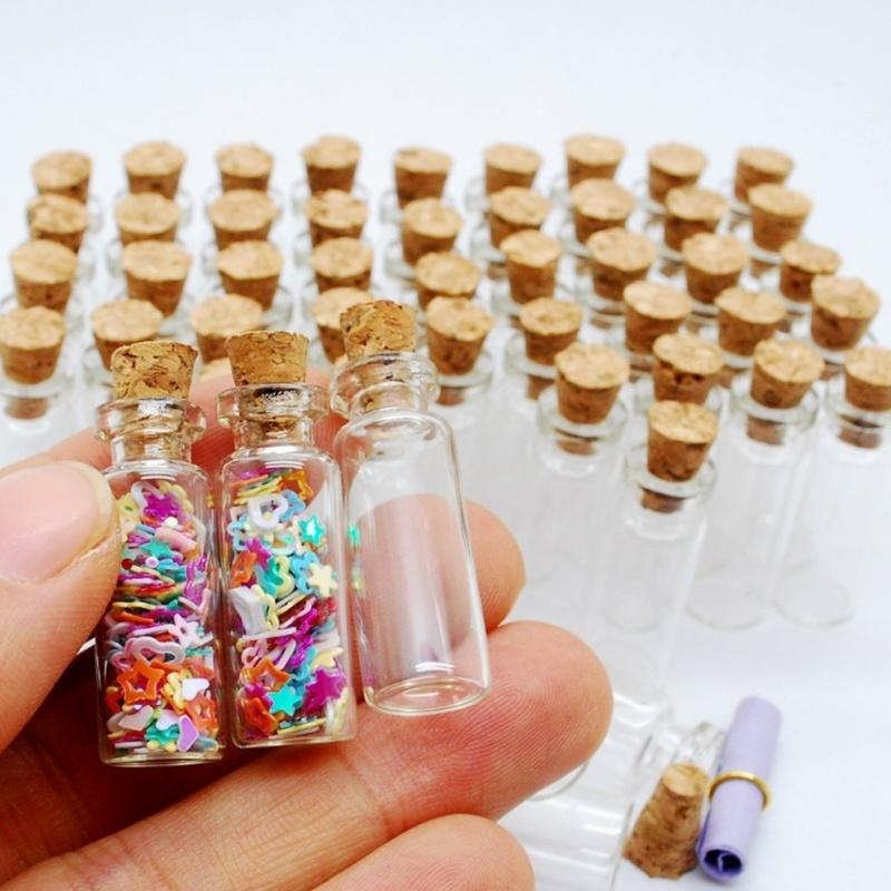 10pcs 1mL Mini Small Tiny Clear Cork Stopper Glass Bottles