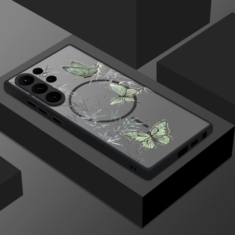 Creative Butterfly Flowers Pattern Case For Samsung Galaxy S26 Ultra S25 Edge S24 Plus S23 S22 S21 FE Magnetic For Magsafe Matte Cover