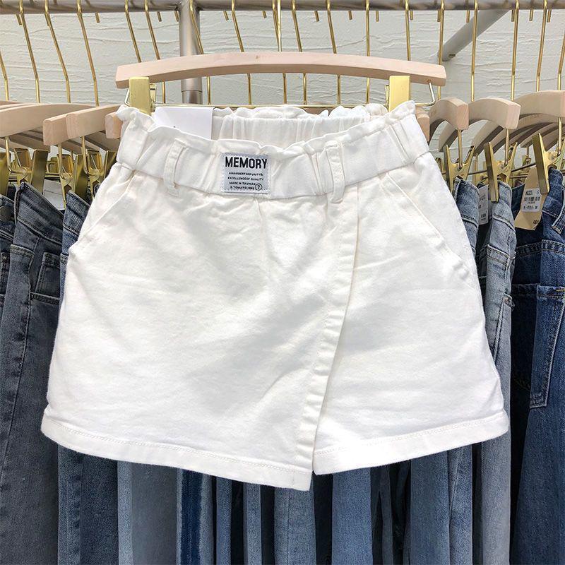 

Plus Size Elastic A-Line Skirt Pants - Faux Two-Piece, Pure Cotton, High Waist, Slimming White Short Skirt for Spring/Summer S белый