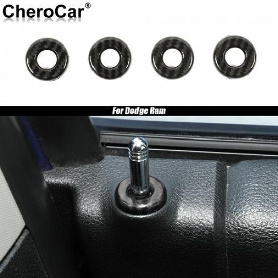 4pcs Carbon Fiber Car Door Lock P Bolt Ring Trim For Dodge RAM 1500 2010+ABS