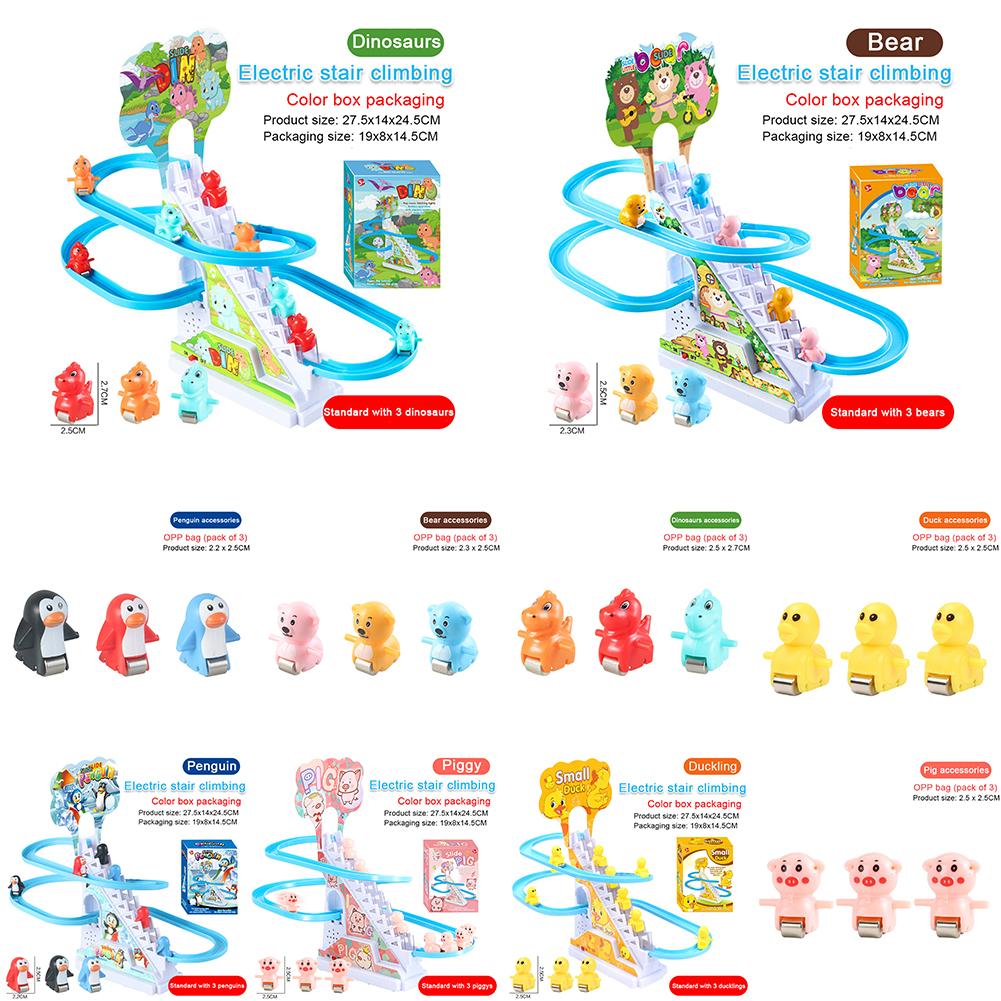 Electronic Duck Climbing Stairs Track Slide Pets Toys With Light Music Educational Toys For Boys Girls Birthday Gifts