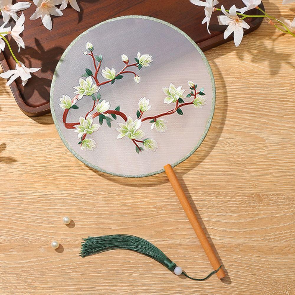With Tassels Pendant Silk Fan Floral Pattern Tuan Fan Chinese Style Embroidery Fan  Home Decor
