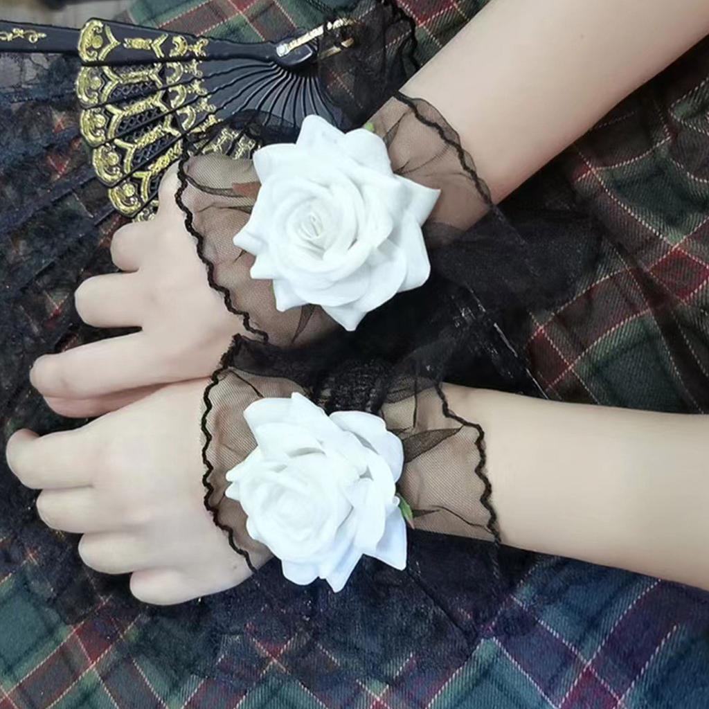 Women Gothic Lace Stretch Wrist Cuffs Bracelets For Wedding Party Y2K Bracelet Sleeve Wrist Cuffs Ruffled Lace