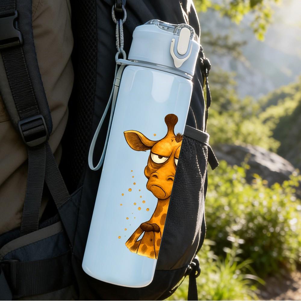 1PC Simple Giraffe Portrait 750ml Color Plastic Sports Water Bottle Leakproof Flip Straw Lid Suitable for Sports Office Home Use