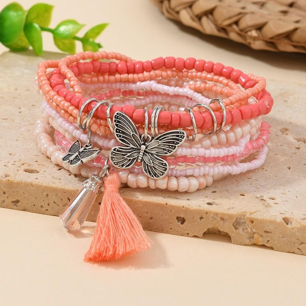 New Boho Beaded Bracelet Colorful Handmade Bohemian Wrist Chain Rice Bead Decor Multi Layer Stacked Bangle Hand Jewelry