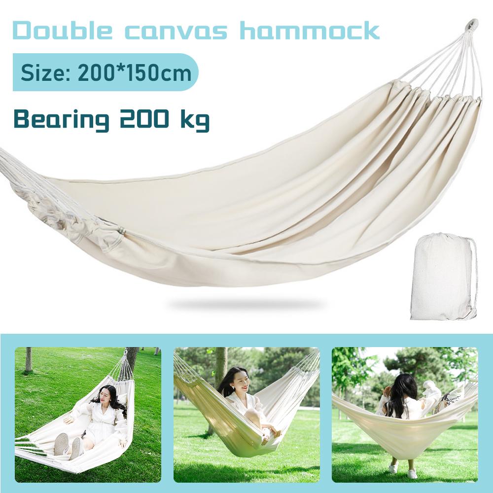 150*190CM Camping Hammock Canvas Hanging Bed Without Stick White Double Chair Swing Sleeping Bed for Travel Rollover Prevention