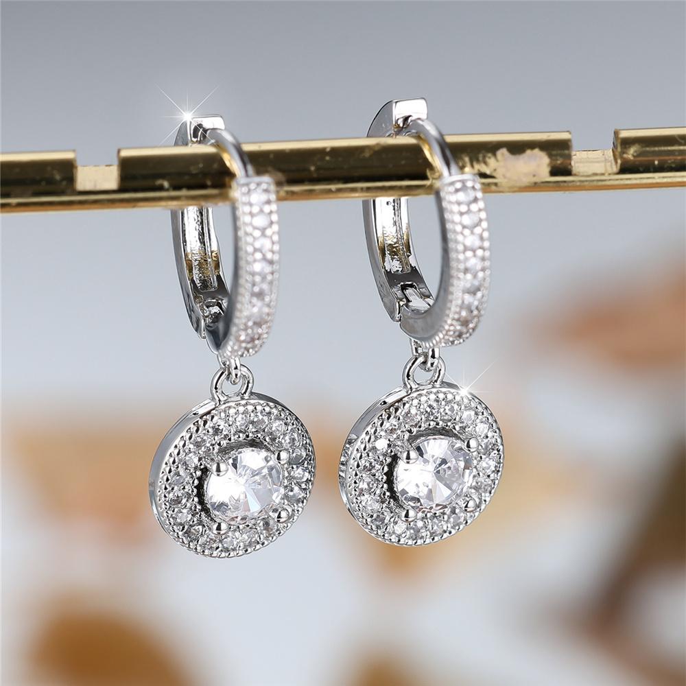 Luxus Damen Weiße Zirkonstein Creolen Damen Silberfarbe Hochzeits Schmuck Für Frauen