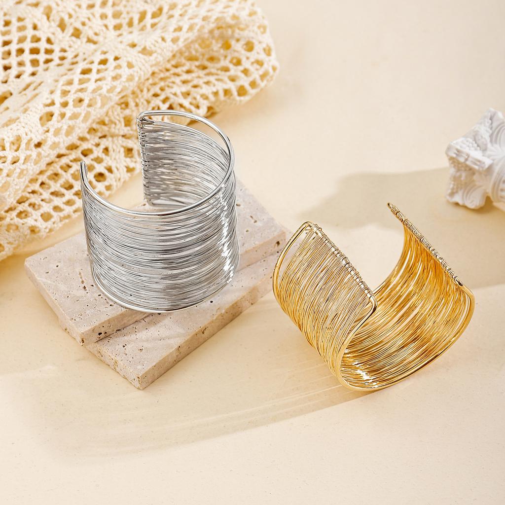 Punk wide version bracelet European and American jewelry brushed line alloy bracelet exaggerated gold opening bracelet