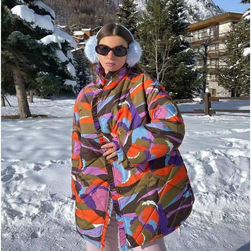 

Winter Camouflage Print Oversized Loose Coat Cotton-Padded Jacket Pink Orange Camouflage Print(High quality) L