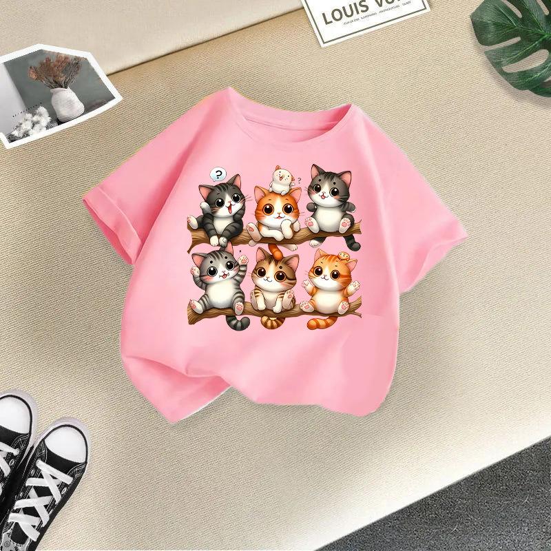 Children's Casual Short-sleeved T-shirt - Summer Girls' And Boys' Fashionable And Cute Cat T-shirt