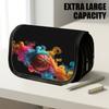 1pc Double Layer Flip Pencil Case, Colorful Smoke Around Basketball, Large Capacity, Portable Polyester Pen Storage Bag with Zipper Closure, Ideal for