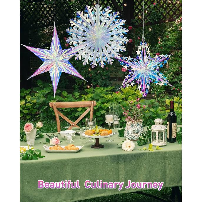 3PCS Iridescent Decoration Ornaments Hanging Decorations, Iridescent Snowflakes Fan, Starry Snowflake, Hexagram Stars Garland for Home Decorations
