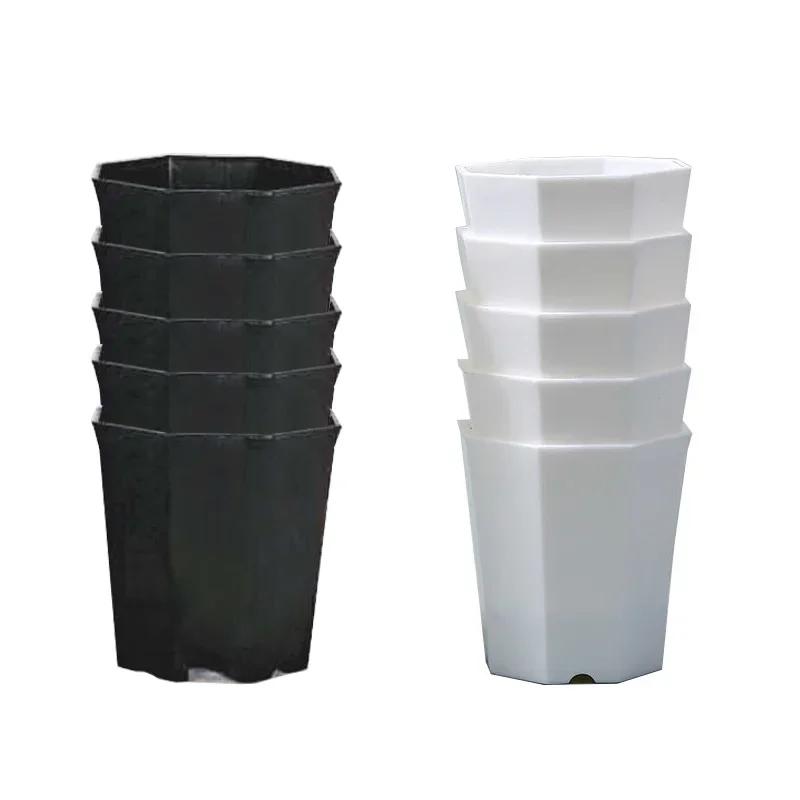 Small Plastic Octagonal Flowerpot, Monochromatic, Seedling Pot, Desktop Succulent Decoration Combination, Breathable, TMZ, 10Pcs